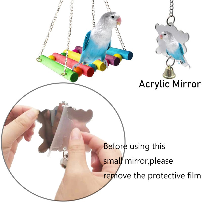 ESRISE 8 Pcs Parakeet Cockatiel Bird Toys, Parrots Cage Accessories Swing Wooden Perch Chewing Toy for Budgerigar, Conures, Love Birds, Finches, Budgies - Image 4